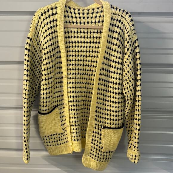 Vintage Yellow and Black Chunky Knit Cardigan - Picture 1 of 6